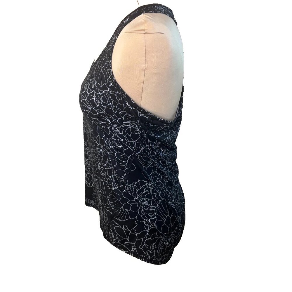 Athleta Tank Top Women's Large Black White Floral Racerback Size M Running #205 - Picture 3 of 7